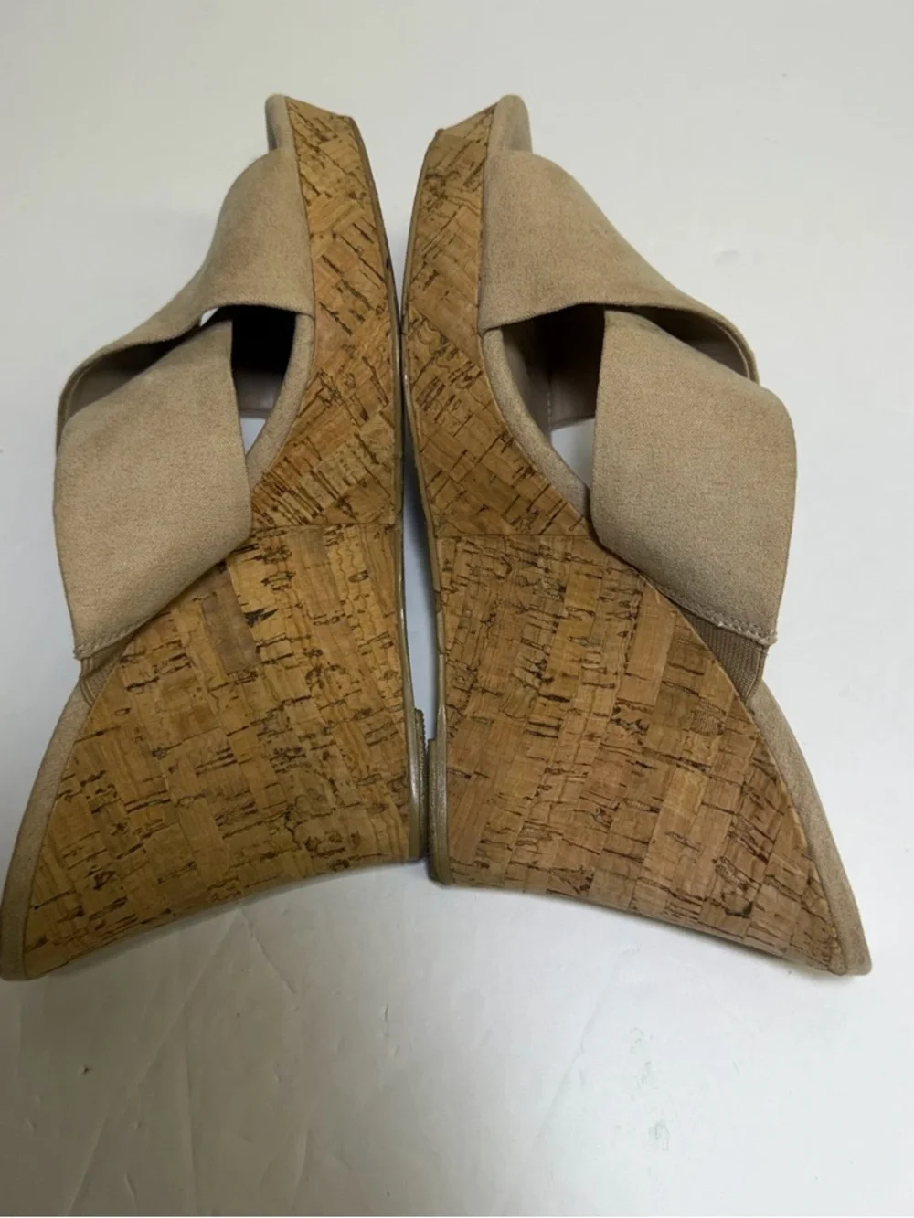 Charles by Charles David Taupe Suede Crisscross Cork Wedge Sandals‎